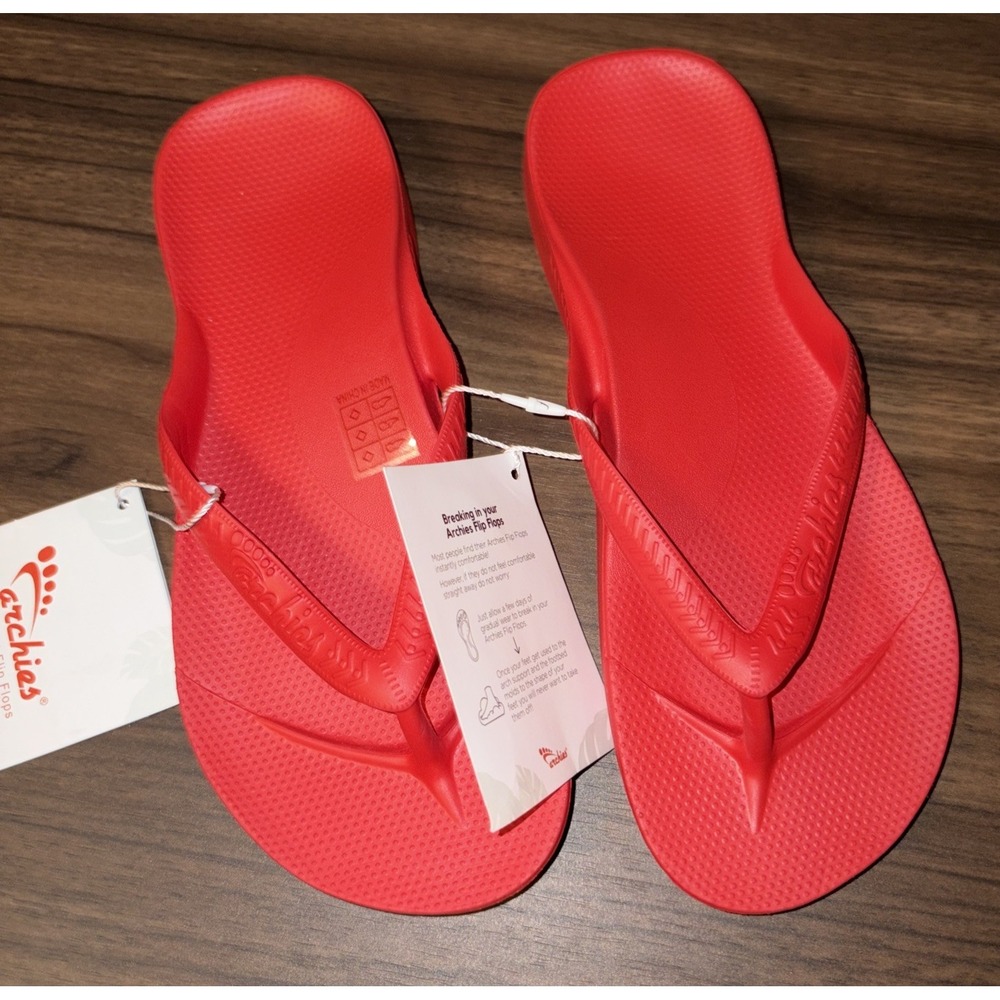 NWT Archies High Arch Support Flip Flops Red Mens 5 Womens 6 Thong Sandals